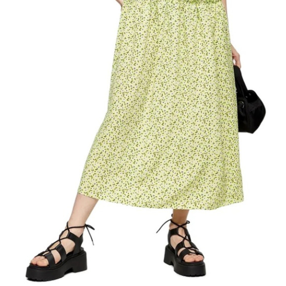 NWT Topshop Yellow and Black Floral Print Drop Waist Midi Dress size 8 - Picture 2 of 8